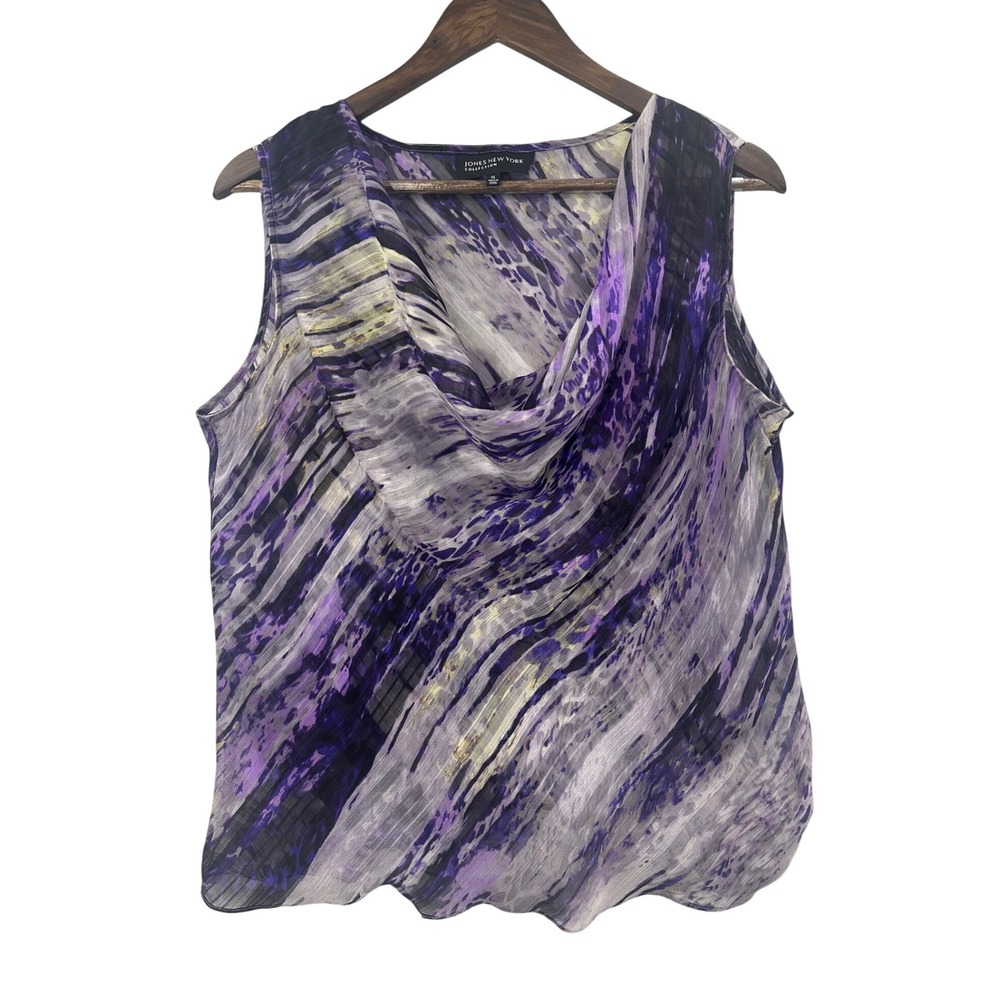 Jones New York Collection Purple Abstract Cowl Neck Sleeveless Top